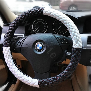 Auto Car Steering Wheel Cover Polyester Diameter 15 inch 38CM - Black White