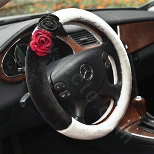 Auto Car Steering Wheel Cover Rose Cashmere Diameter 16 inch 40CM - Black+White
