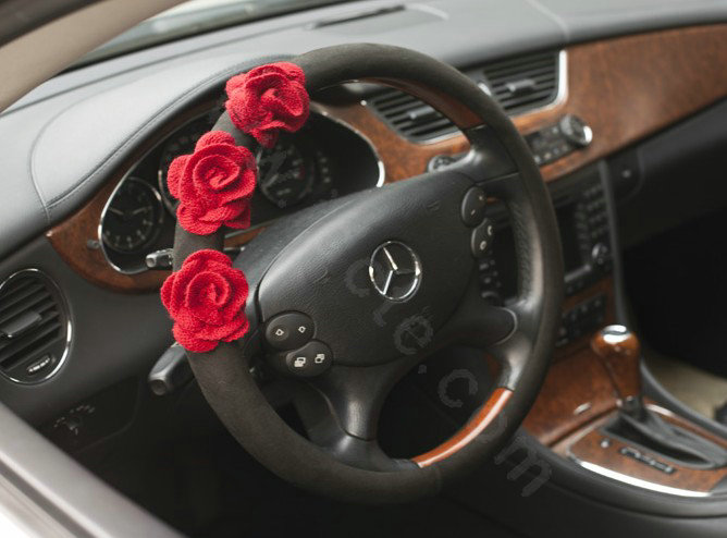 Auto Car Steering Wheel Cover Rose Deerskin Diameter 15 inch 38CM - Red Black