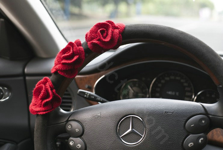 Auto Car Steering Wheel Cover Rose Deerskin Diameter 15 inch 38CM - Red Black