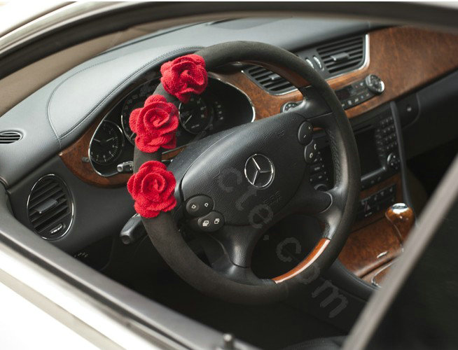 Auto Car Steering Wheel Cover Rose Deerskin Diameter 15 inch 38CM - Red Black