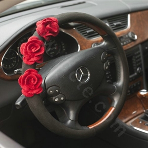 Auto Car Steering Wheel Cover Rose Deerskin Diameter 15 inch 38CM - Red Black