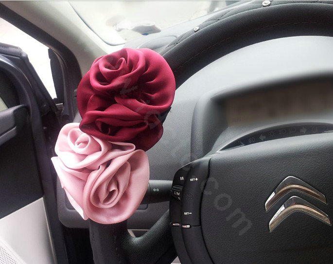 Auto Car Steering Wheel Cover Rose Flower Imitation sheepskin Diameter 15 inch 38CM - Black