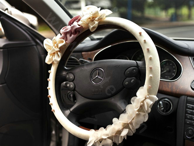 Auto Car Steering Wheel Cover Rose Pearl Deerskin Diameter 15 inch 38CM - Beige