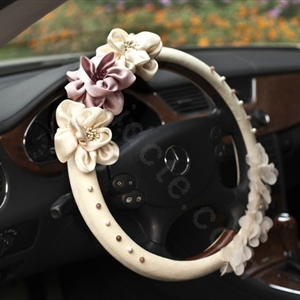 Auto Car Steering Wheel Cover Rose Pearl Deerskin Diameter 14 inch 36CM - Beige