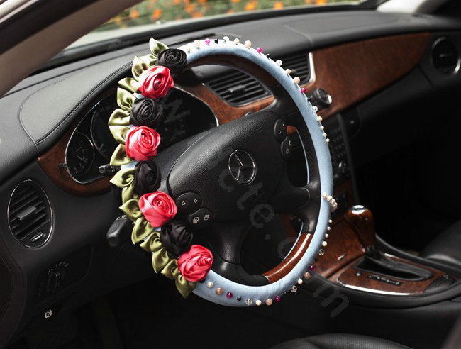 Auto Car Steering Wheel Cover Rose Pearl Deerskin Diameter 15 inch 38CM - Blue