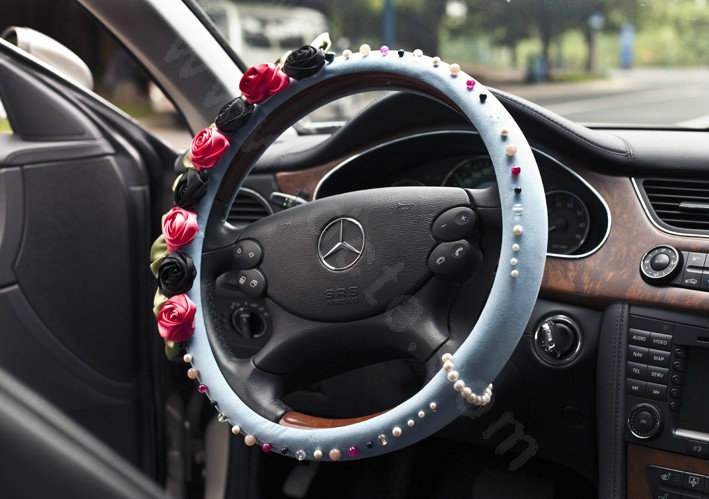 Auto Car Steering Wheel Cover Rose Pearl Deerskin Diameter 15 inch 38CM - Blue