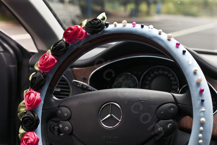 Auto Car Steering Wheel Cover Rose Pearl Deerskin Diameter 15 inch 38CM - Blue