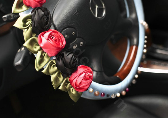 Auto Car Steering Wheel Cover Rose Pearl Deerskin Diameter 15 inch 38CM - Blue
