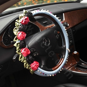 Auto Car Steering Wheel Cover Rose Pearl Deerskin Diameter 15 inch 38CM - Blue