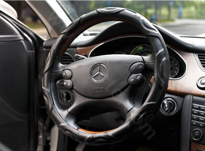 Auto Car Steering Wheel Cover Wavy Sheepskin Diameter 14 inch 36CM - Black