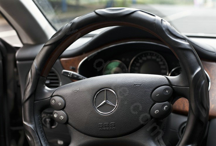 Auto Car Steering Wheel Cover Wavy Sheepskin Diameter 14 inch 36CM - Black