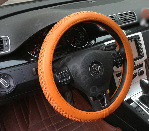 Auto Car Steering Wheel Cover Weave Microfiber leather Diameter 15 inch 38CM - Brown