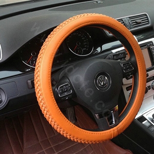 Auto Car Steering Wheel Cover Weave Microfiber leather Diameter 15 inch 38CM - Brown