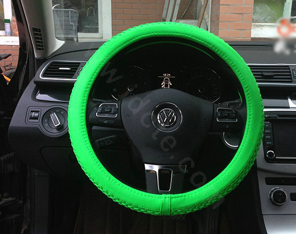 Auto Car Steering Wheel Cover Weave Microfiber leather Diameter 15 inch 38CM - Fluorescent Green
