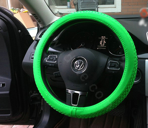 Auto Car Steering Wheel Cover Weave Microfiber leather Diameter 15 inch 38CM - Fluorescent Green