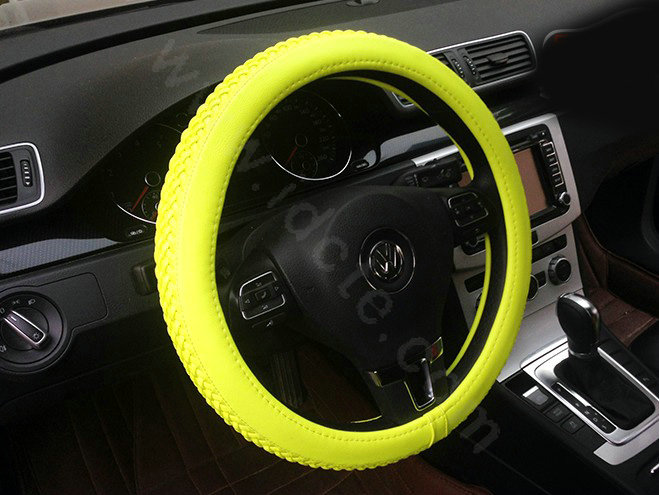 Auto Car Steering Wheel Cover Weave Microfiber leather Diameter 15 inch 38CM - Fluorescent Yellow