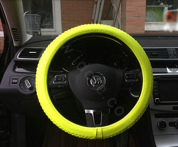 Auto Car Steering Wheel Cover Weave Microfiber leather Diameter 15 inch 38CM - Fluorescent Yellow