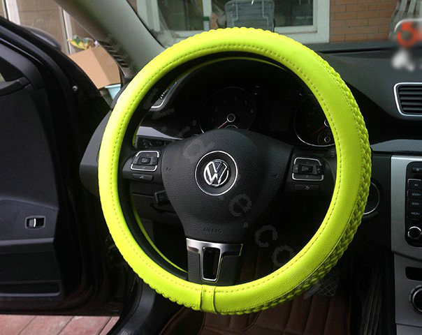 Auto Car Steering Wheel Cover Weave Microfiber leather Diameter 15 inch 38CM - Fluorescent Yellow