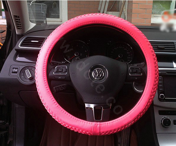 Auto Car Steering Wheel Cover Weave Microfiber leather Diameter 15 inch 38CM - Rose