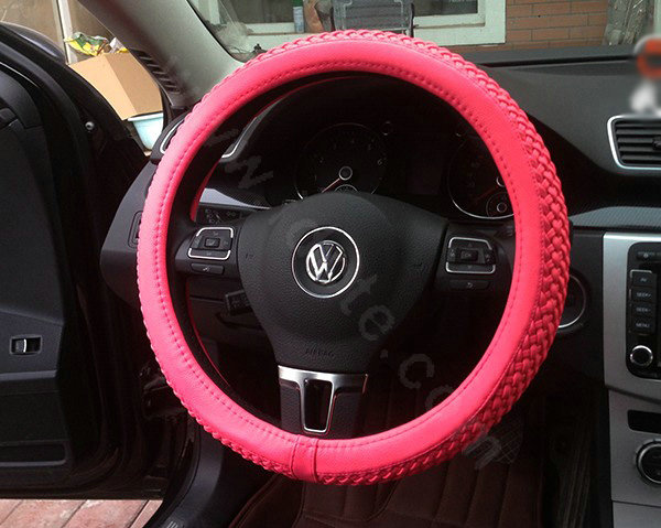 Auto Car Steering Wheel Cover Weave Microfiber leather Diameter 15 inch 38CM - Rose