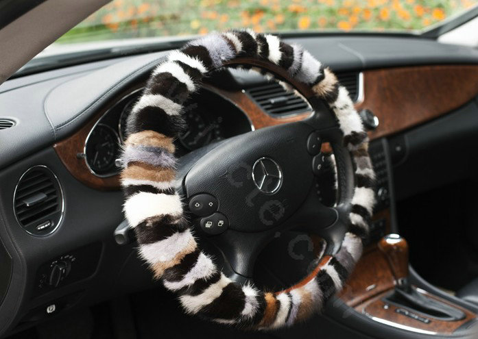 Auto Car Steering Wheel Cover Zebra Mink hair Diameter 15 inch 38CM - Black