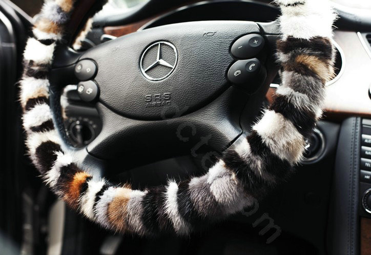 Auto Car Steering Wheel Cover Zebra Mink hair Diameter 15 inch 38CM - Black