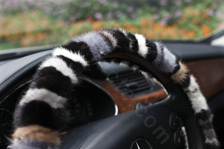 Auto Car Steering Wheel Cover Zebra Mink hair Diameter 15 inch 38CM - Black