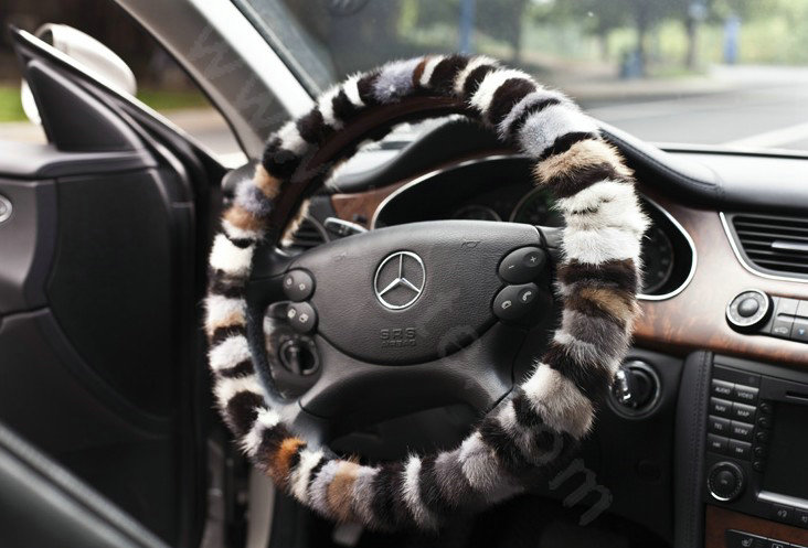 Auto Car Steering Wheel Cover Zebra Mink hair Diameter 15 inch 38CM - Black