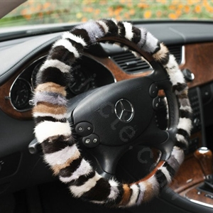 Auto Car Steering Wheel Cover Zebra Mink hair Diameter 15 inch 38CM - Black
