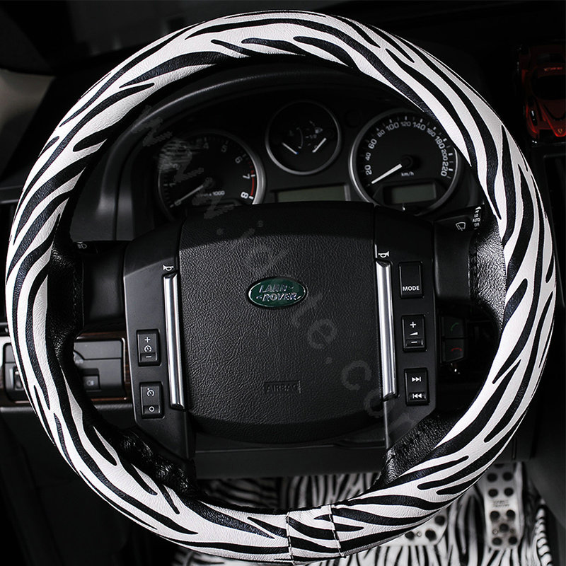 Auto Car Steering Wheel Cover Zebra PU leather Diameter 15 inch 38CM - Black White