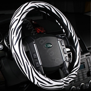 Auto Car Steering Wheel Cover Zebra PU leather Diameter 15 inch 38CM - Black White