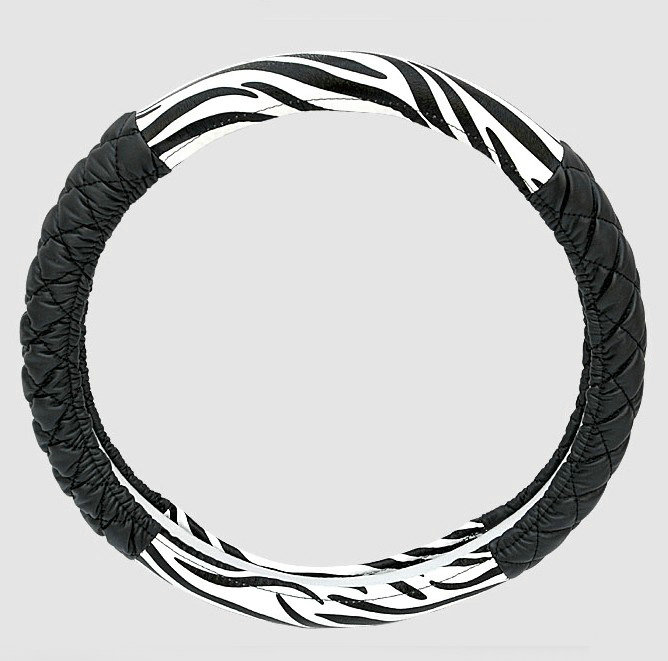 Auto Car Steering Wheel Cover Zebra PU leather Splice Diameter 15 inch 38CM - Black