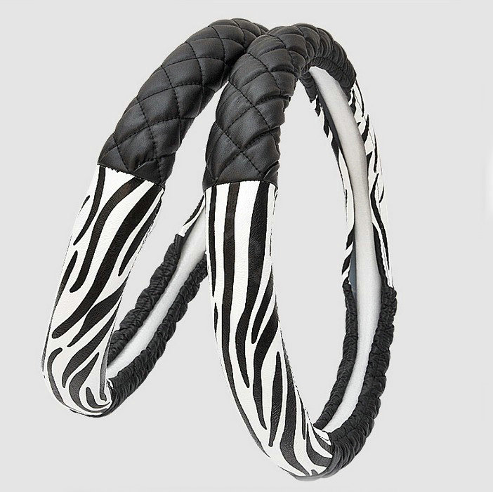 Auto Car Steering Wheel Cover Zebra PU leather Splice Diameter 15 inch 38CM - Black