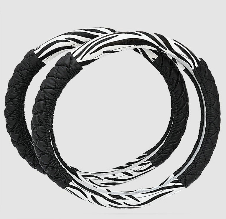 Auto Car Steering Wheel Cover Zebra PU leather Splice Diameter 15 inch 38CM - Black