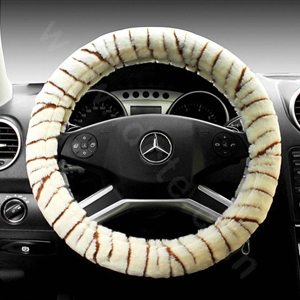 Auto Car Steering Wheel Cover Zebra Plush Diameter 15 inch 38CM - Beige
