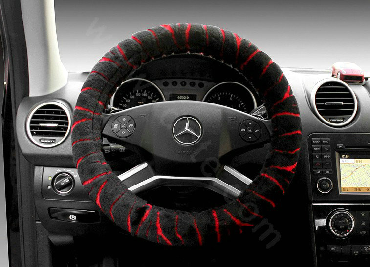 Auto Car Steering Wheel Cover Zebra Plush Diameter 15 inch 38CM - Black