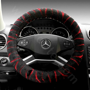 Auto Car Steering Wheel Cover Zebra Plush Diameter 15 inch 38CM - Black