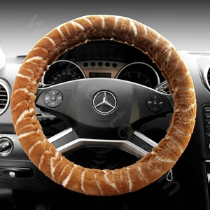 Auto Car Steering Wheel Cover Zebra Plush Diameter 15 inch 38CM - Brown