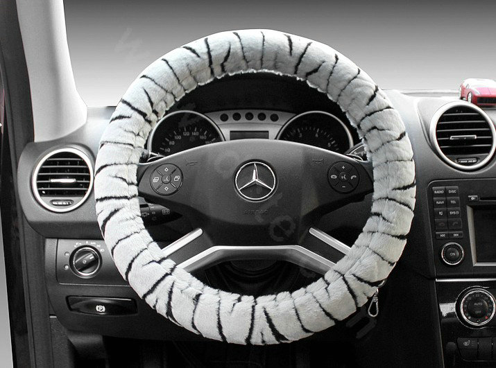 Auto Car Steering Wheel Cover Zebra Plush Diameter 15 inch 38CM - Gray