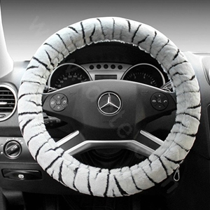 Auto Car Steering Wheel Cover Zebra Plush Diameter 15 inch 38CM - Gray