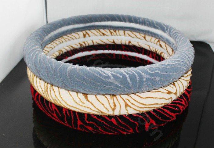 Auto Car Steering Wheel Cover Zebra Velvet Diameter 15 inch 38CM - Brown White