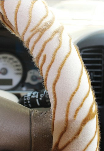 Auto Car Steering Wheel Cover Zebra Velvet Diameter 15 inch 38CM - Brown White