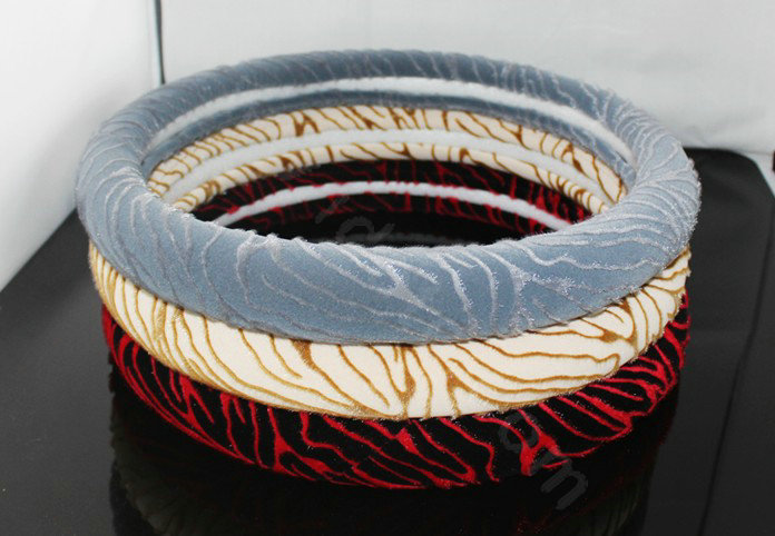 Auto Car Steering Wheel Cover Zebra Velvet Diameter 15 inch 38CM - Red Black
