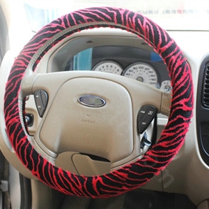 Auto Car Steering Wheel Cover Zebra Velvet Diameter 15 inch 38CM - Red Black