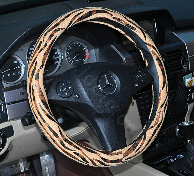Auto Car Steering Wheel Cover Zebra Velvet Splice Diameter 15 inch 38CM - Brown