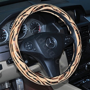 Auto Car Steering Wheel Cover Zebra Velvet Splice Diameter 15 inch 38CM - Brown