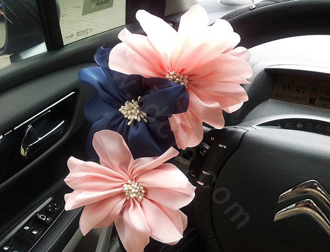 Auto Car Steering Wheel Cover blue Flower Imitation sheepskin Diameter 15 inch 38CM - Black
