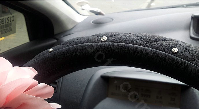 Auto Car Steering Wheel Cover blue Flower Imitation sheepskin Diameter 15 inch 38CM - Black