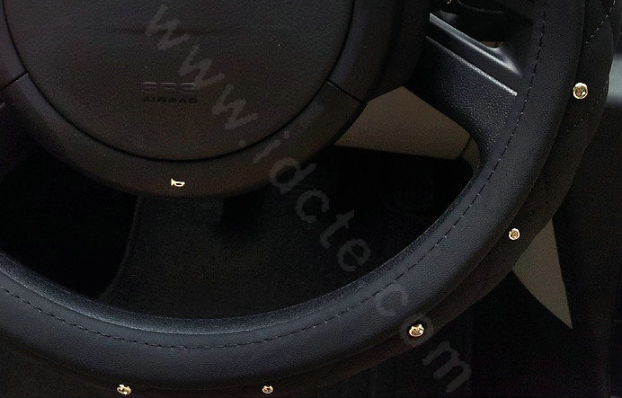 Auto Car Steering Wheel Cover blue Flower Imitation sheepskin Diameter 15 inch 38CM - Black